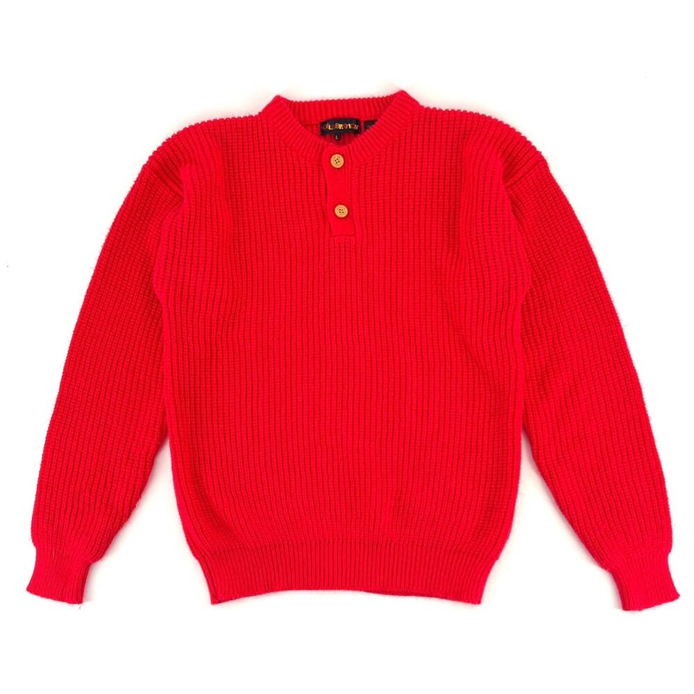 80s red chunky shaker knit henley sweater 1980s vintage